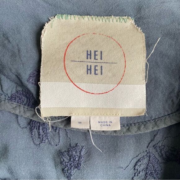 Anthropologie Hei Hei Melita Embroidered Floral Blue Draped Trench Duster Medium - Picture 4 of 6